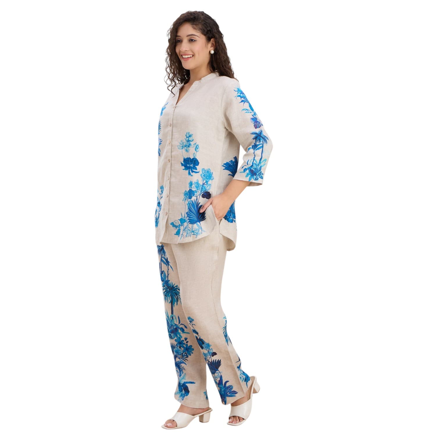 Indigo Block-Print Linen Co-ord — view 2