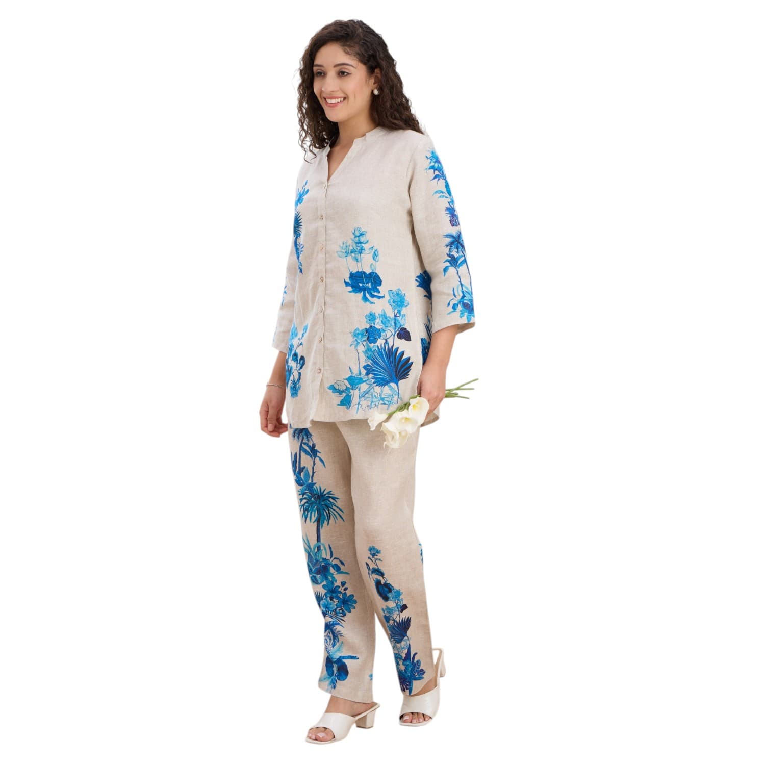 Indigo Block-Print Linen Co-ord — view 6