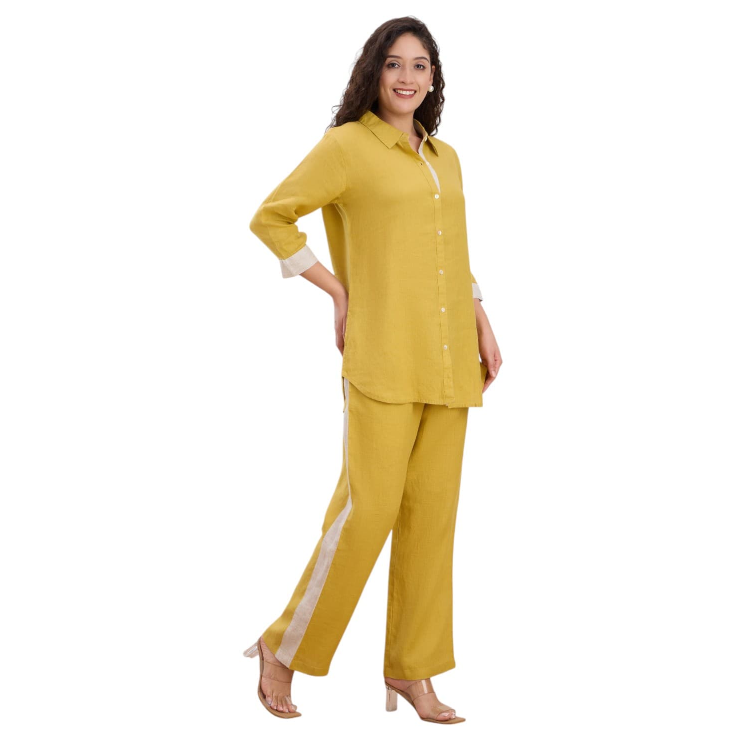 Mustard linen co-ord, hand finished