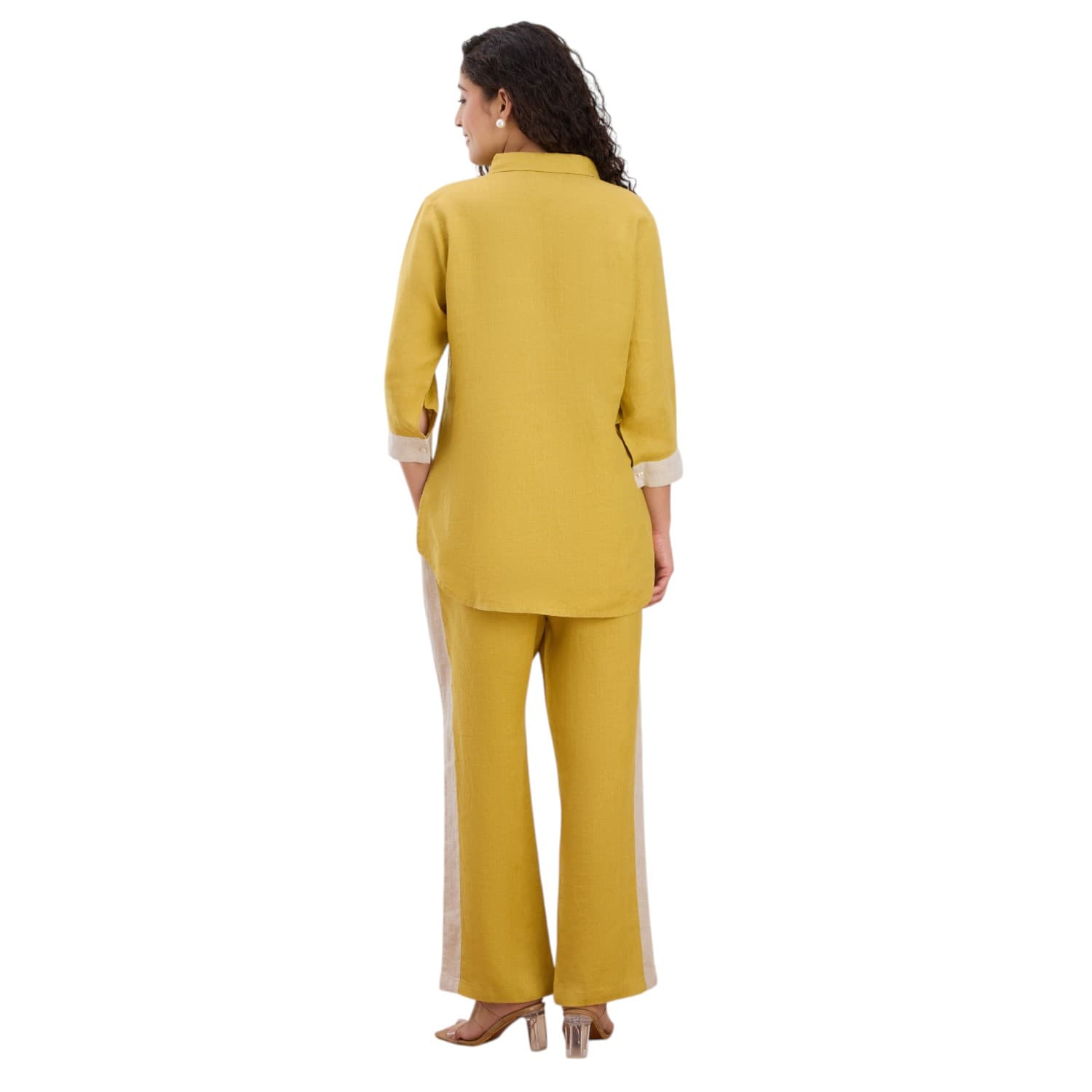 Mustard Pearl-Button Linen Co-ord — view 4