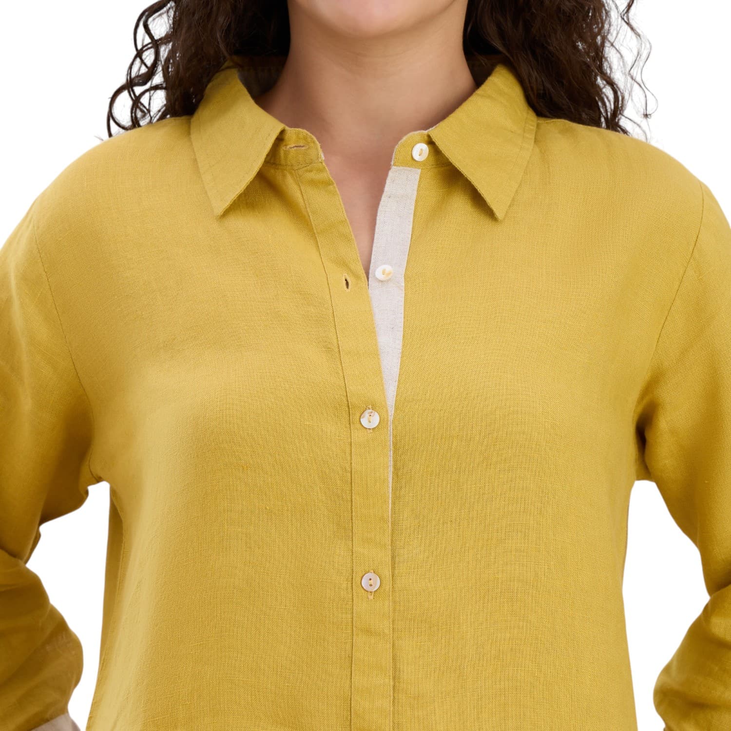 Mustard Pearl-Button Linen Co-ord — view 5