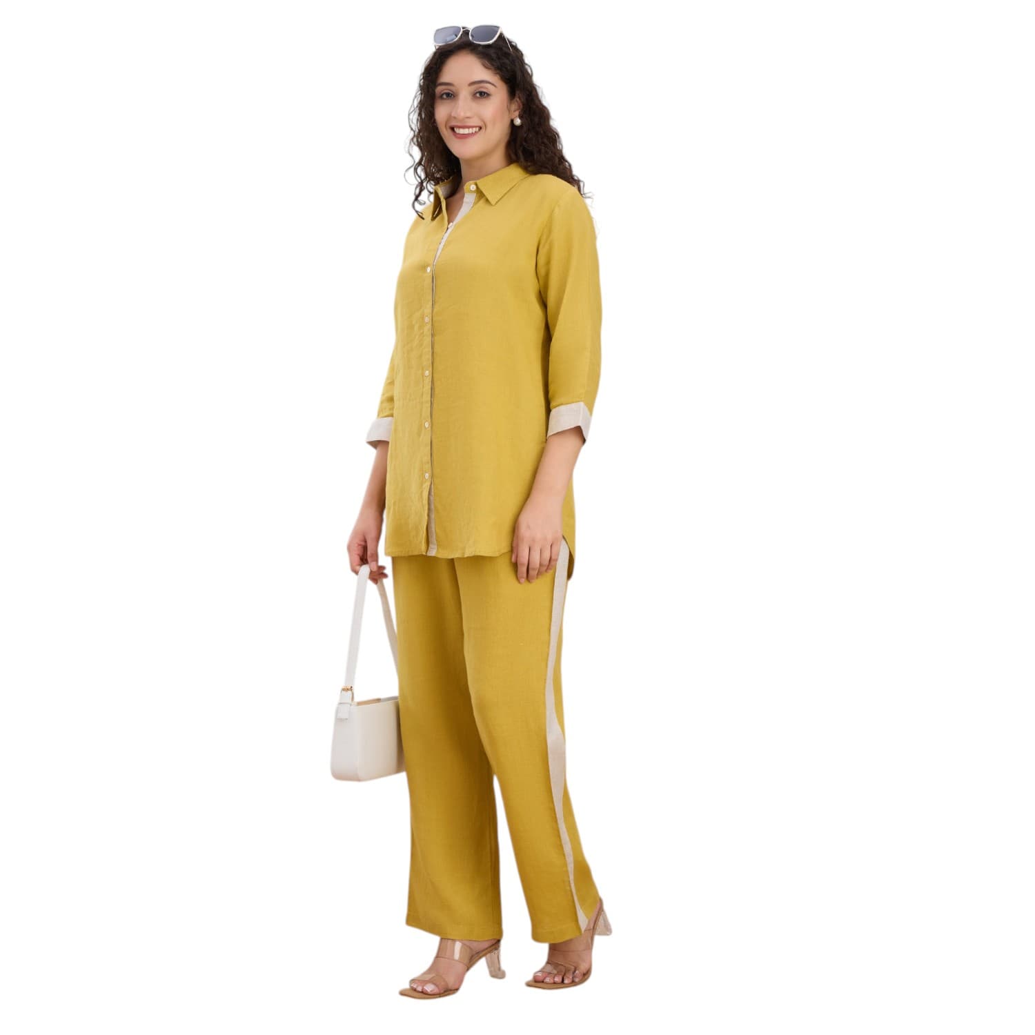 Mustard Pearl-Button Linen Co-ord — view 6