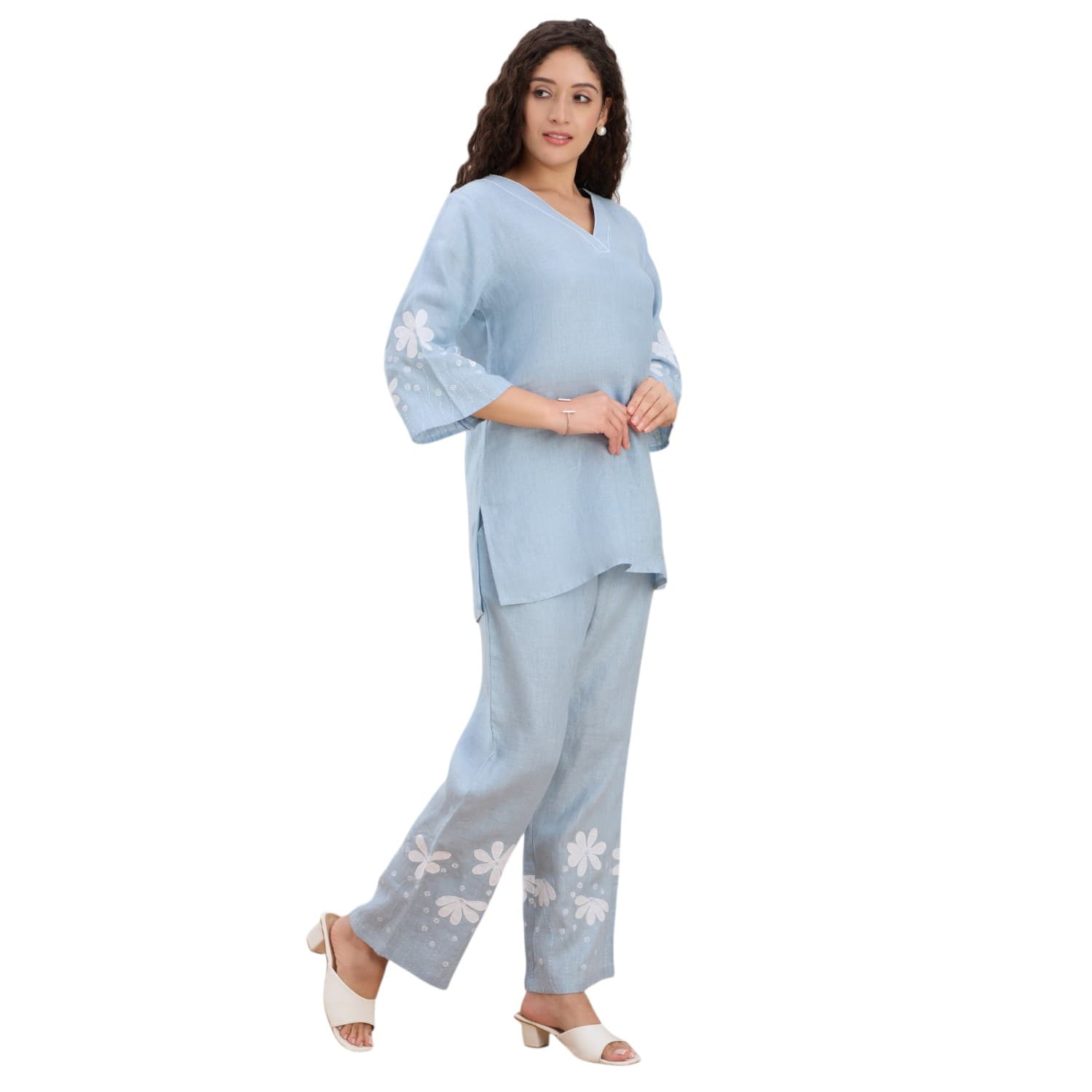 Powder Blue Daisy Appliqué Co-ord — view 3