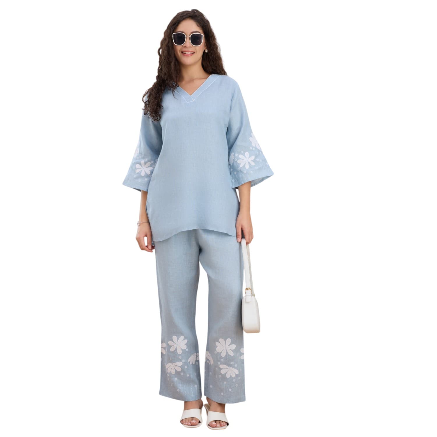 Powder Blue Daisy Appliqué Co-ord — view 6