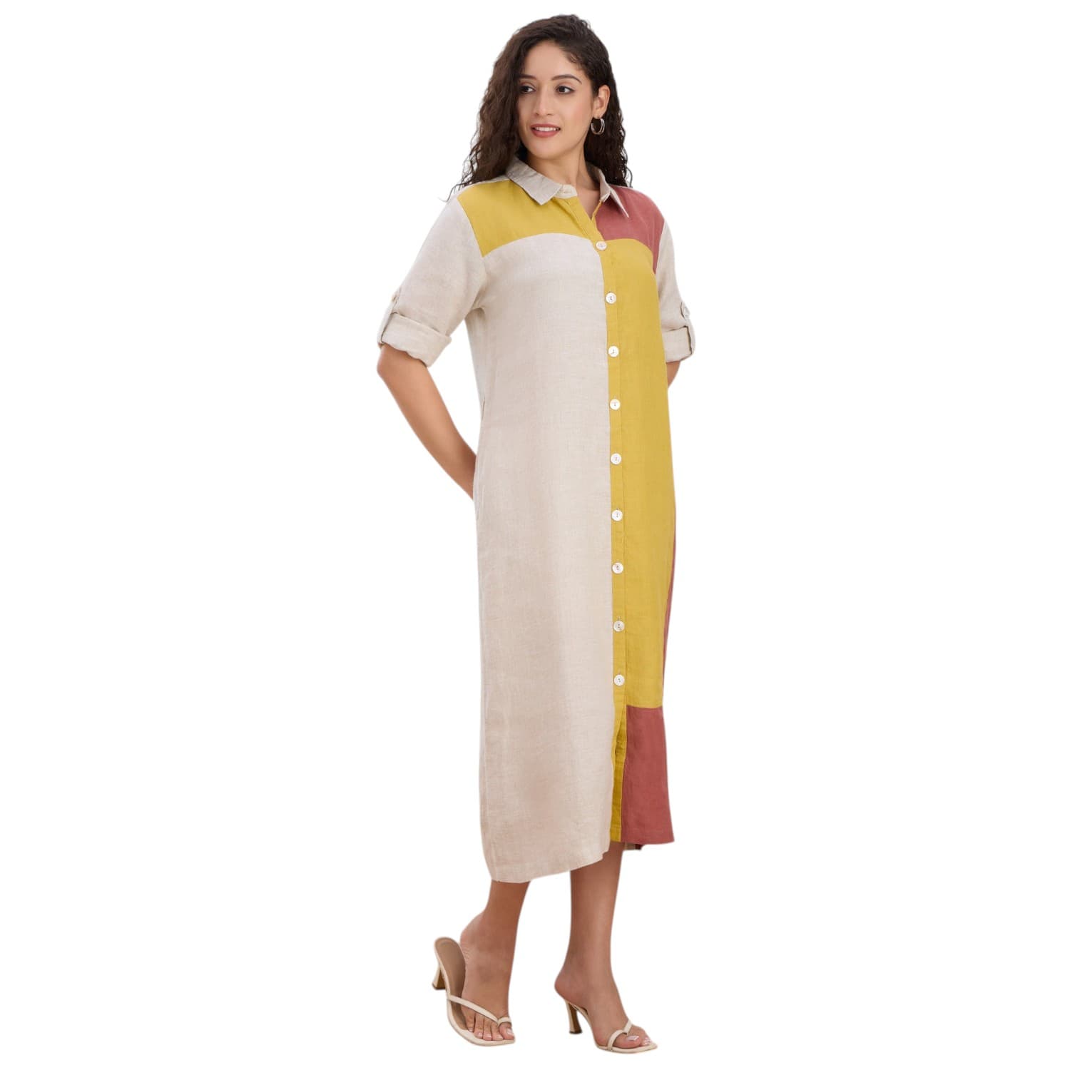 Colour Block Linen Shirt Dress — view 3