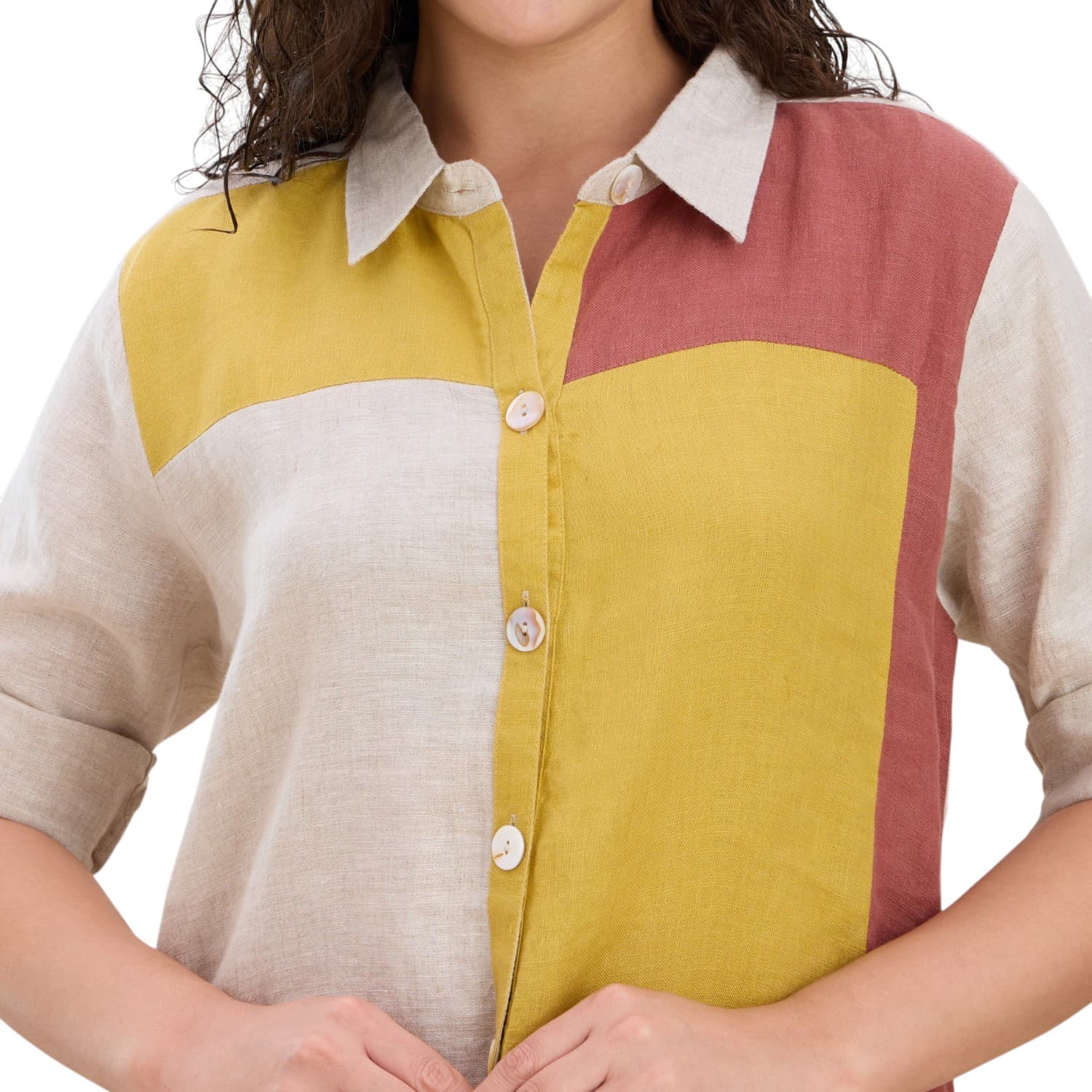 Colour Block Linen Shirt Dress — view 5
