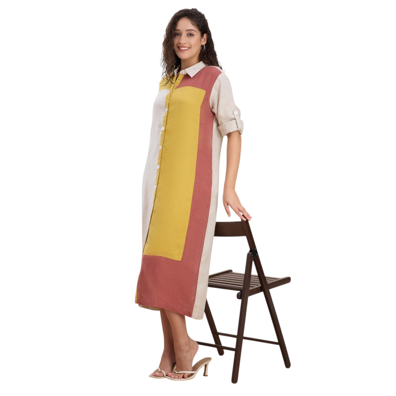 Colour Block Linen Shirt Dress — view 6
