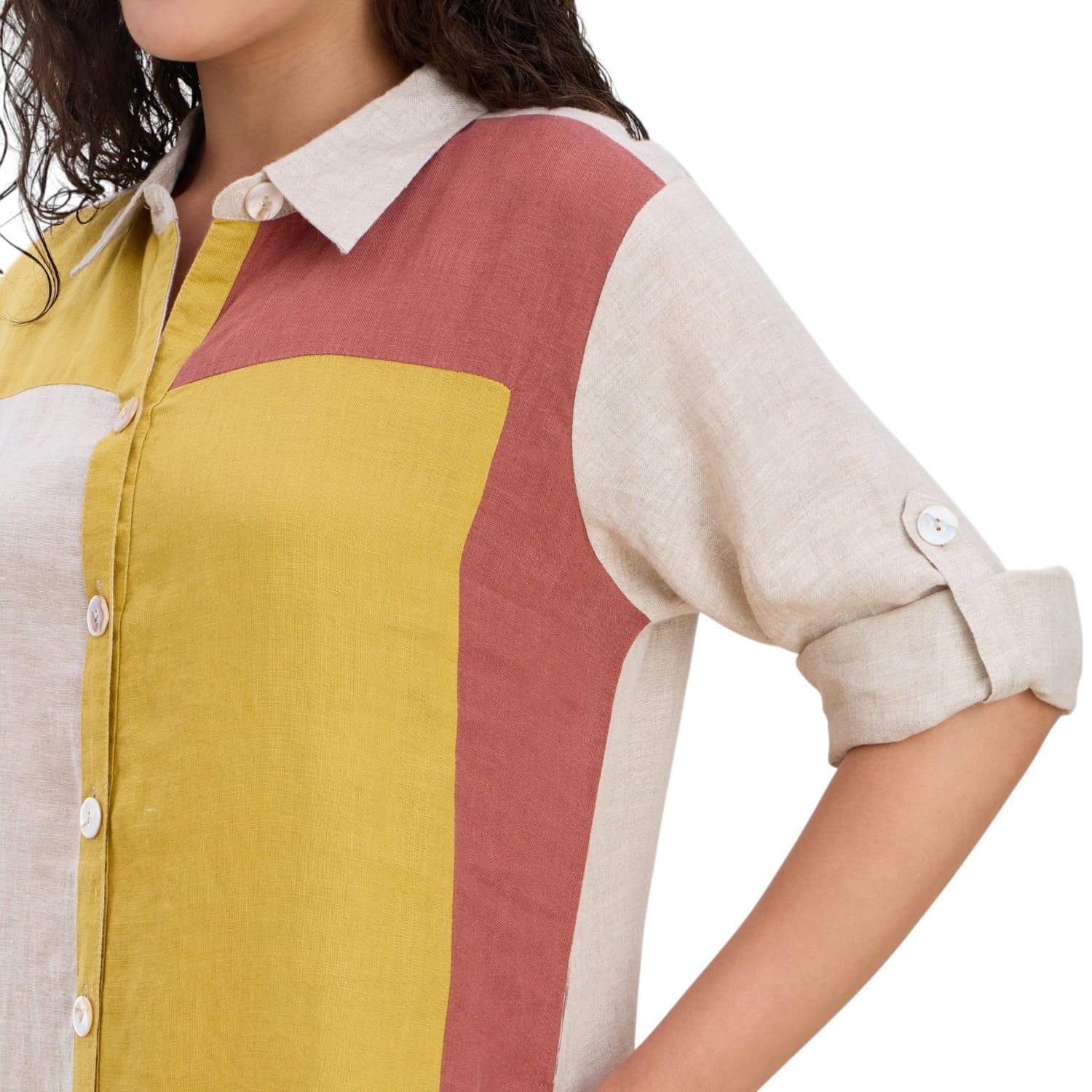 Colour Block Linen Shirt Dress — view 7