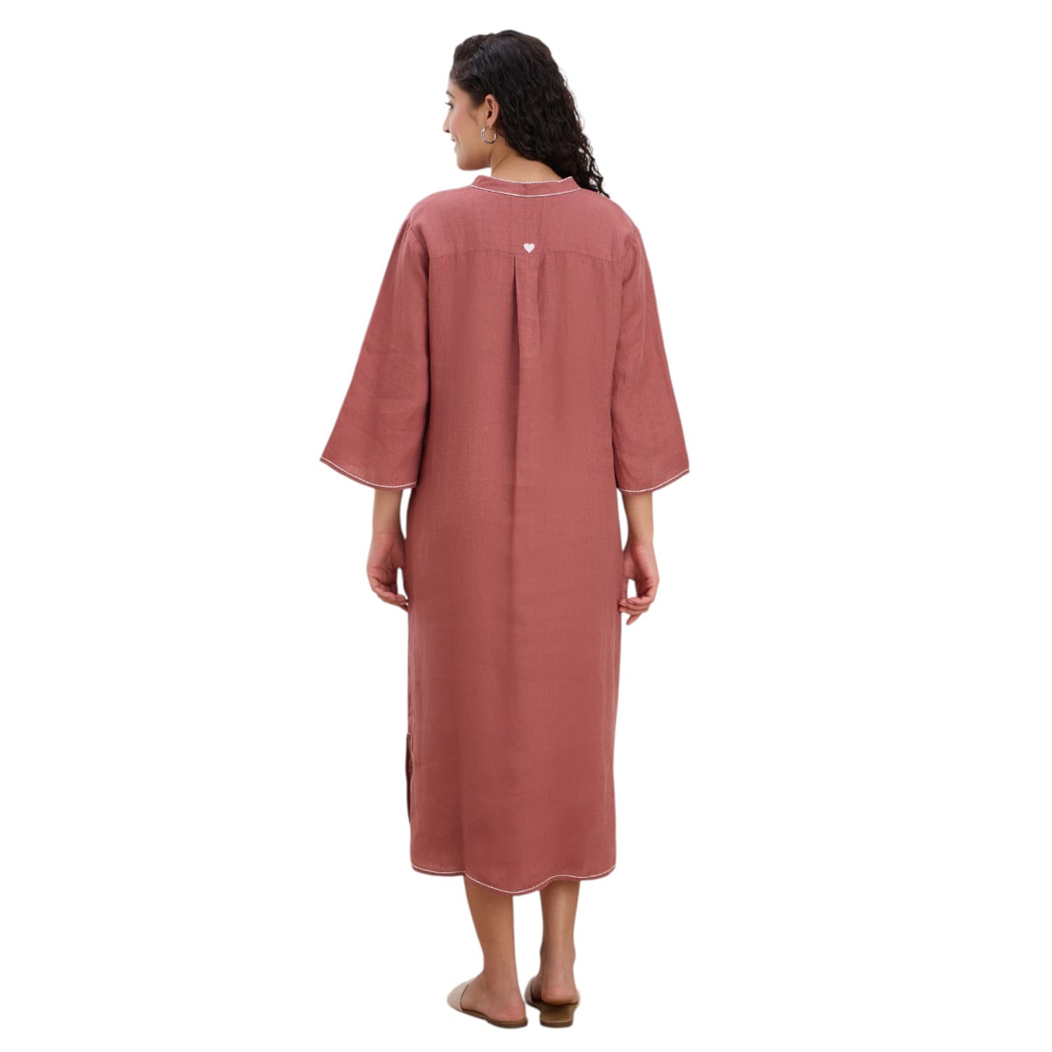 Dusty Rose Mandarin Linen Dress — view 4