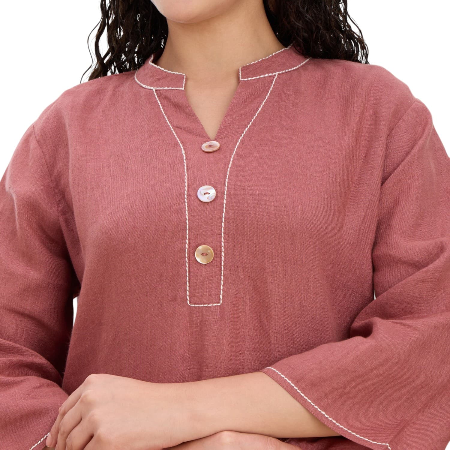 Dusty Rose Mandarin Linen Dress — view 5