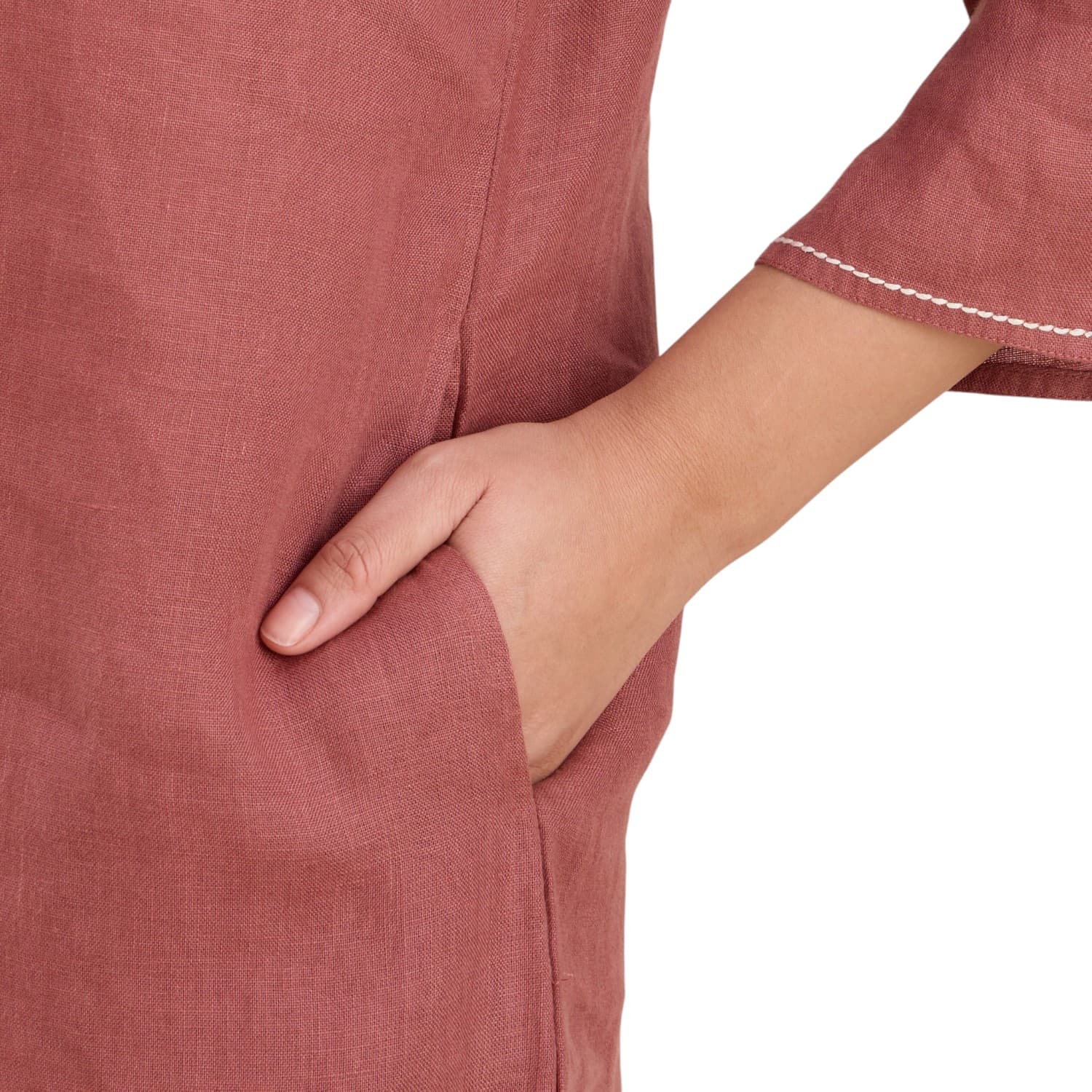 Dusty Rose Mandarin Linen Dress — view 7