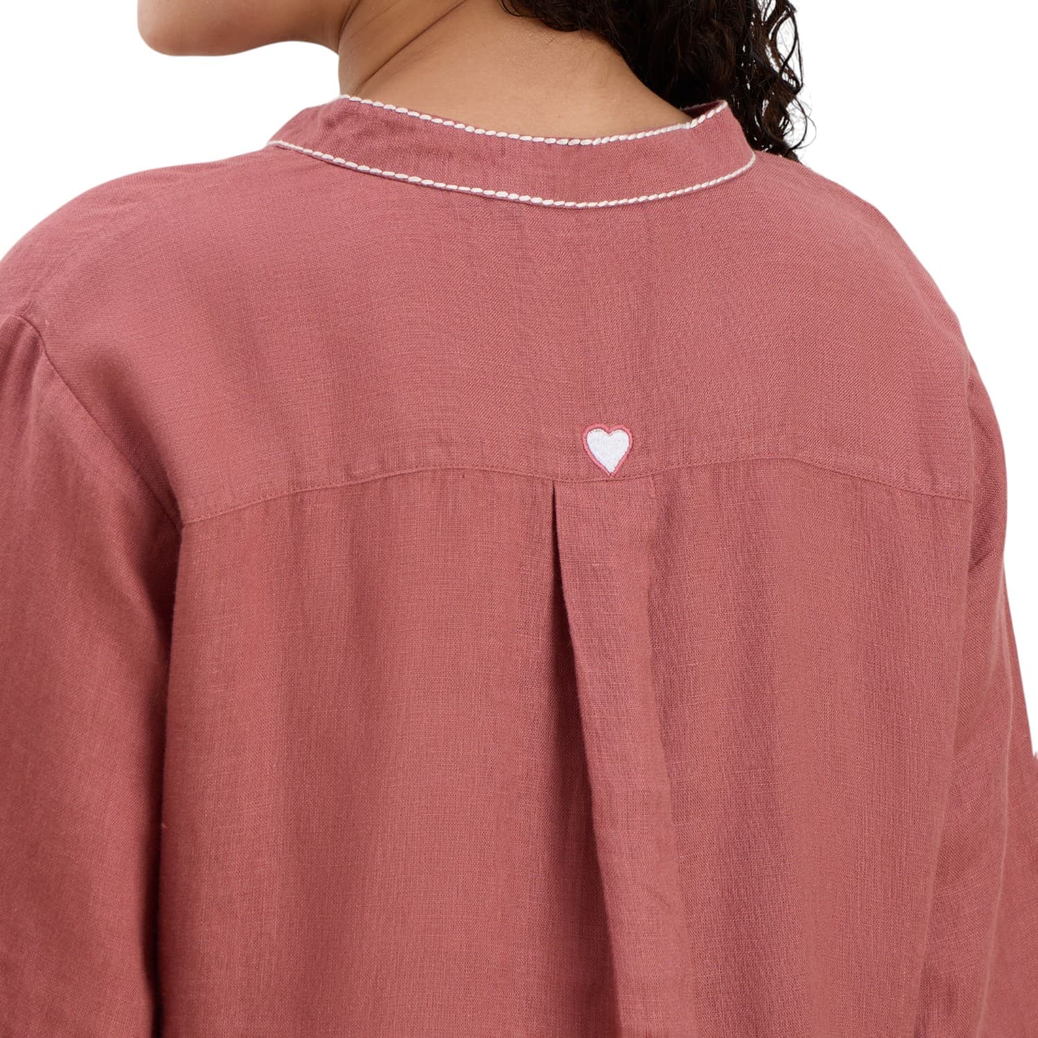 Dusty Rose Mandarin Linen Dress — view 8