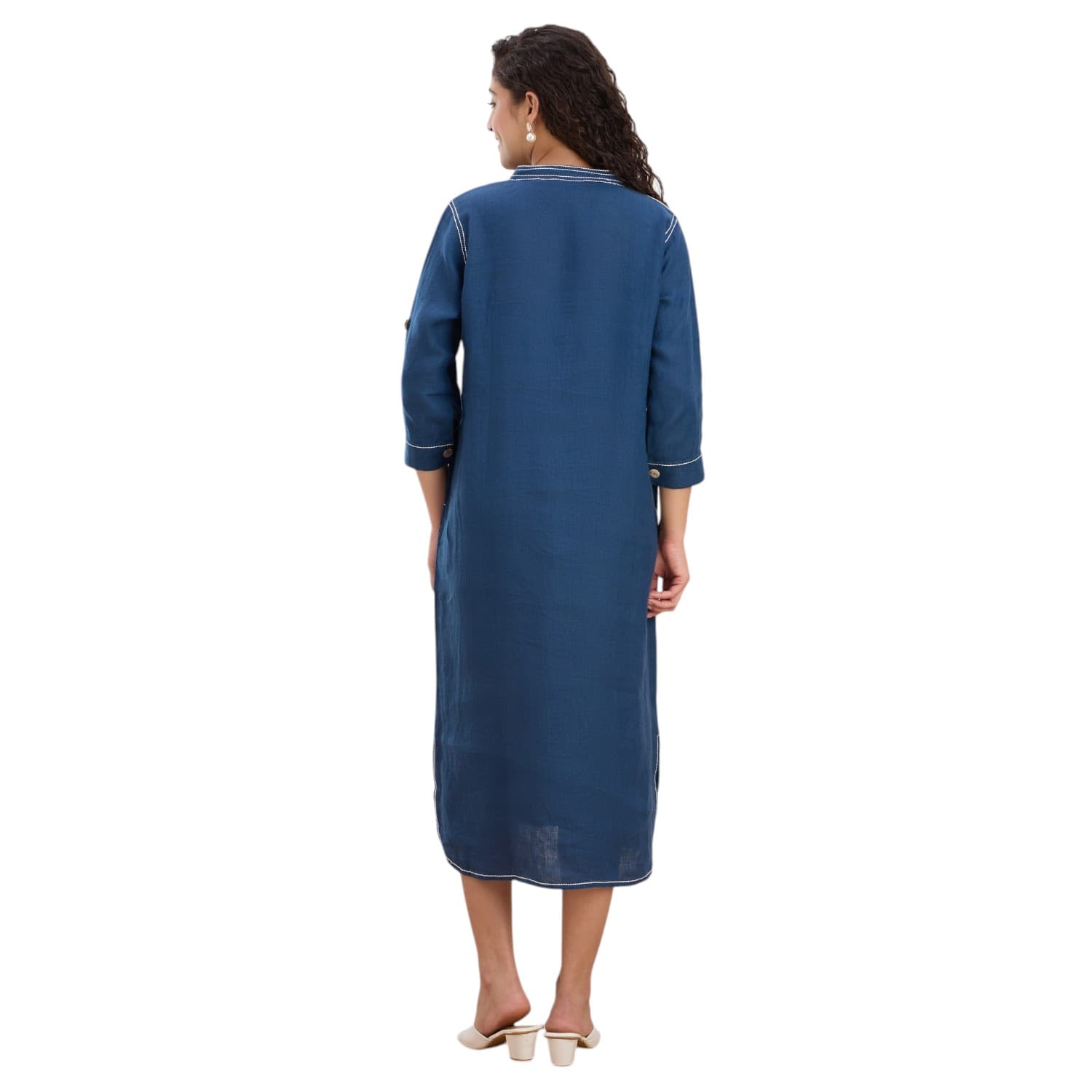 Deep Teal Pocket Linen Kurta Dress — view 4