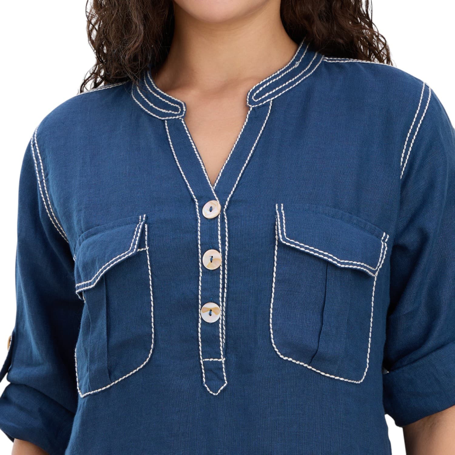 Deep Teal Pocket Linen Kurta Dress — view 5