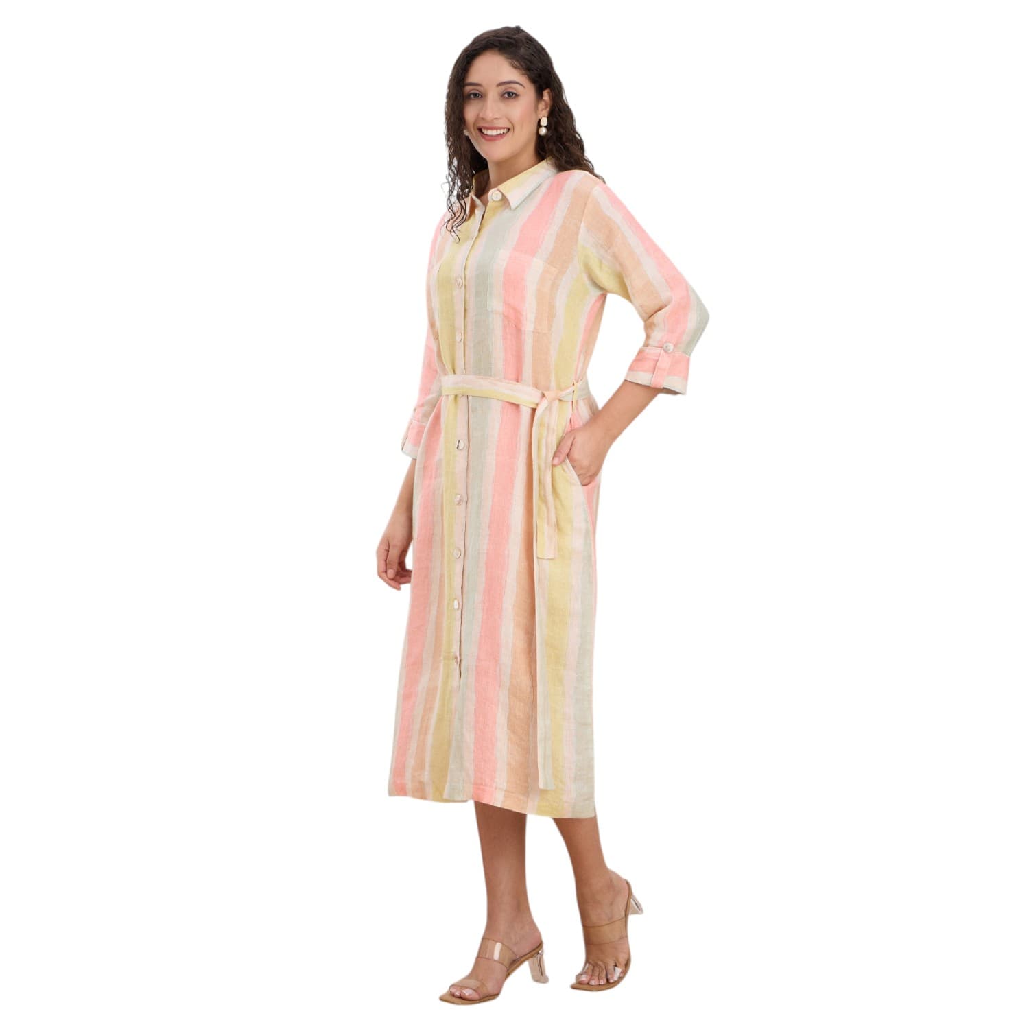 Pastel Stripe Linen Shirt Dress — view 2