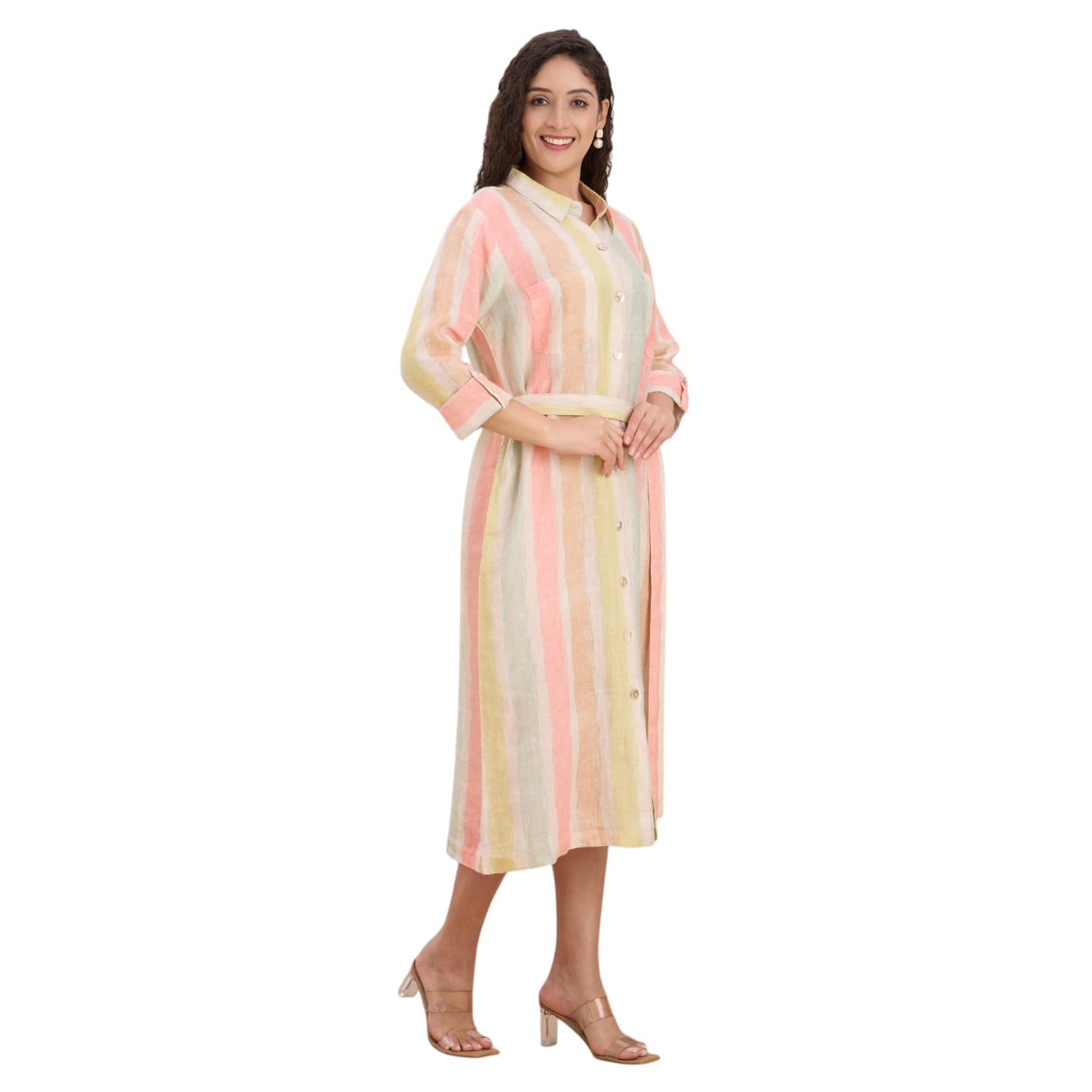 Pastel Stripe Linen Shirt Dress — view 3
