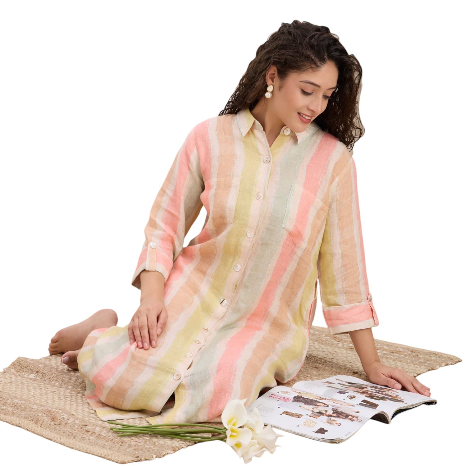 Pastel Stripe Linen Shirt Dress — view 6