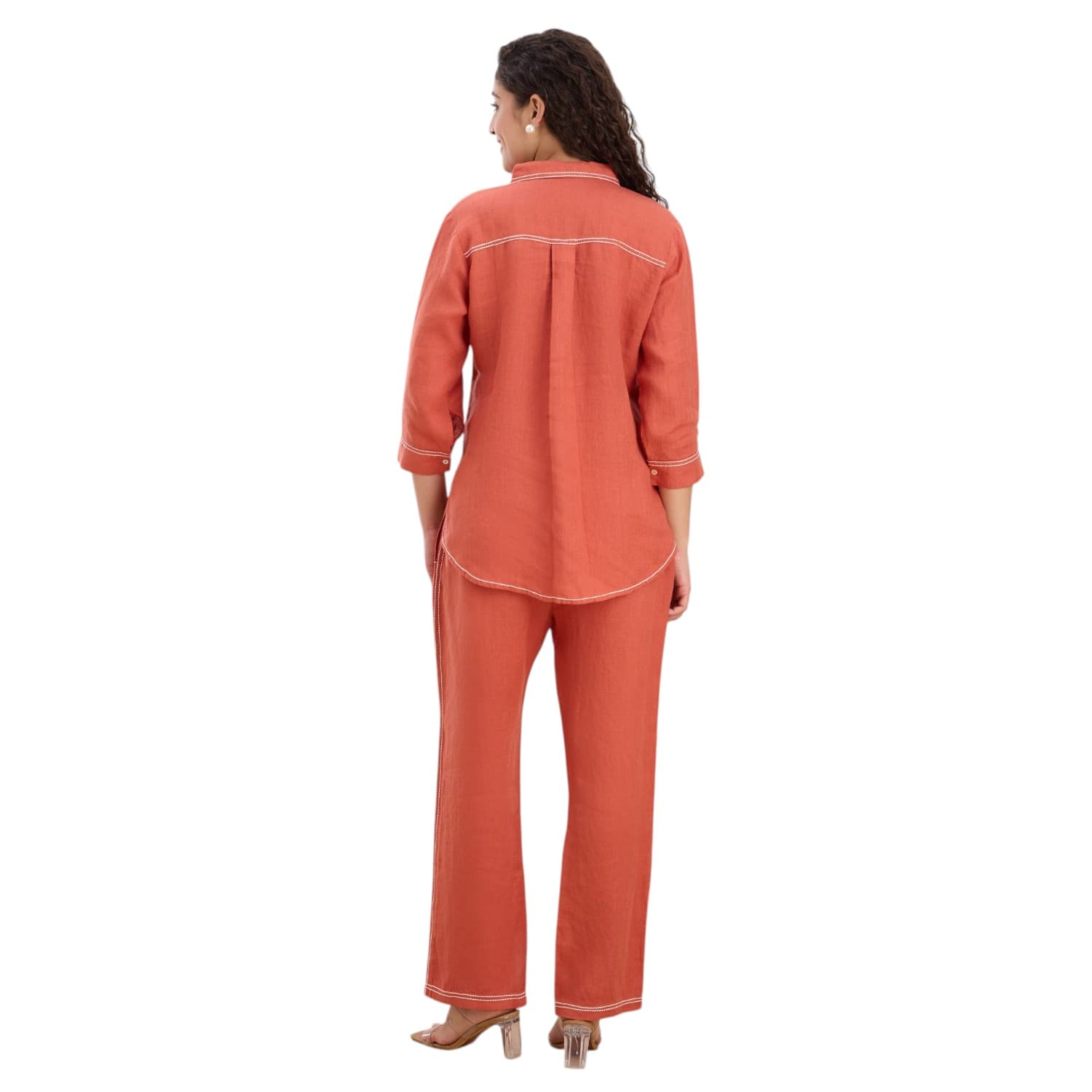 Terracotta Saddle-Stitch Linen Co-ord — view 4