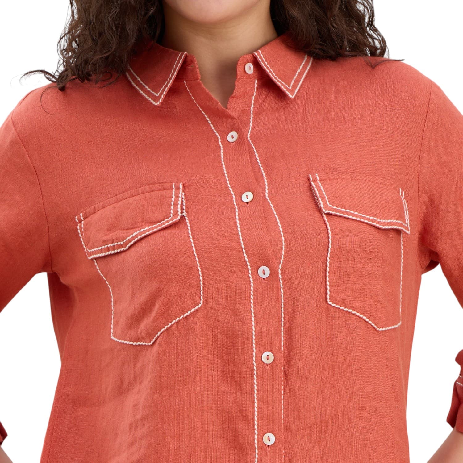 Terracotta Saddle-Stitch Linen Co-ord — view 5
