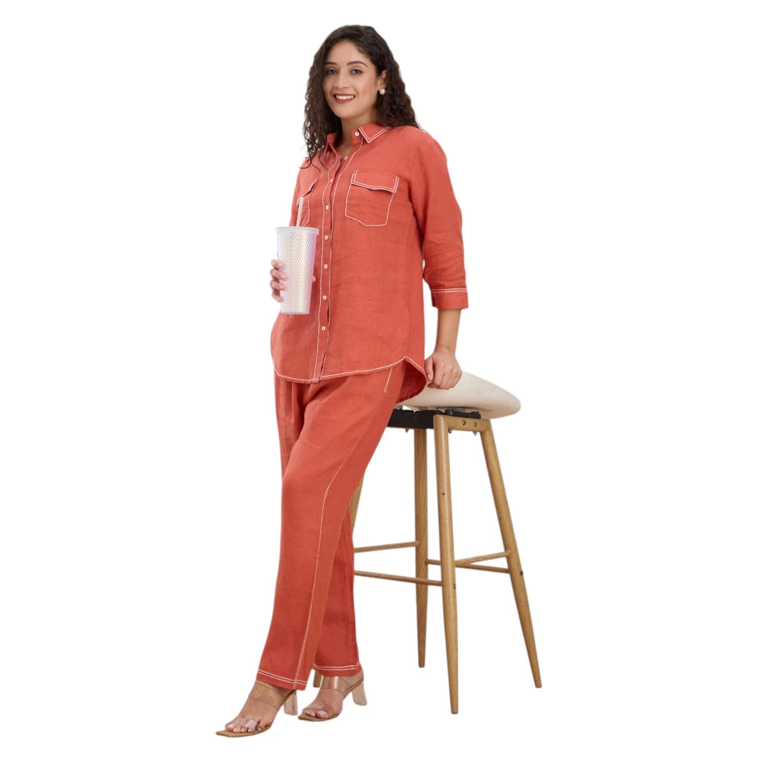 Terracotta Saddle-Stitch Linen Co-ord — view 6