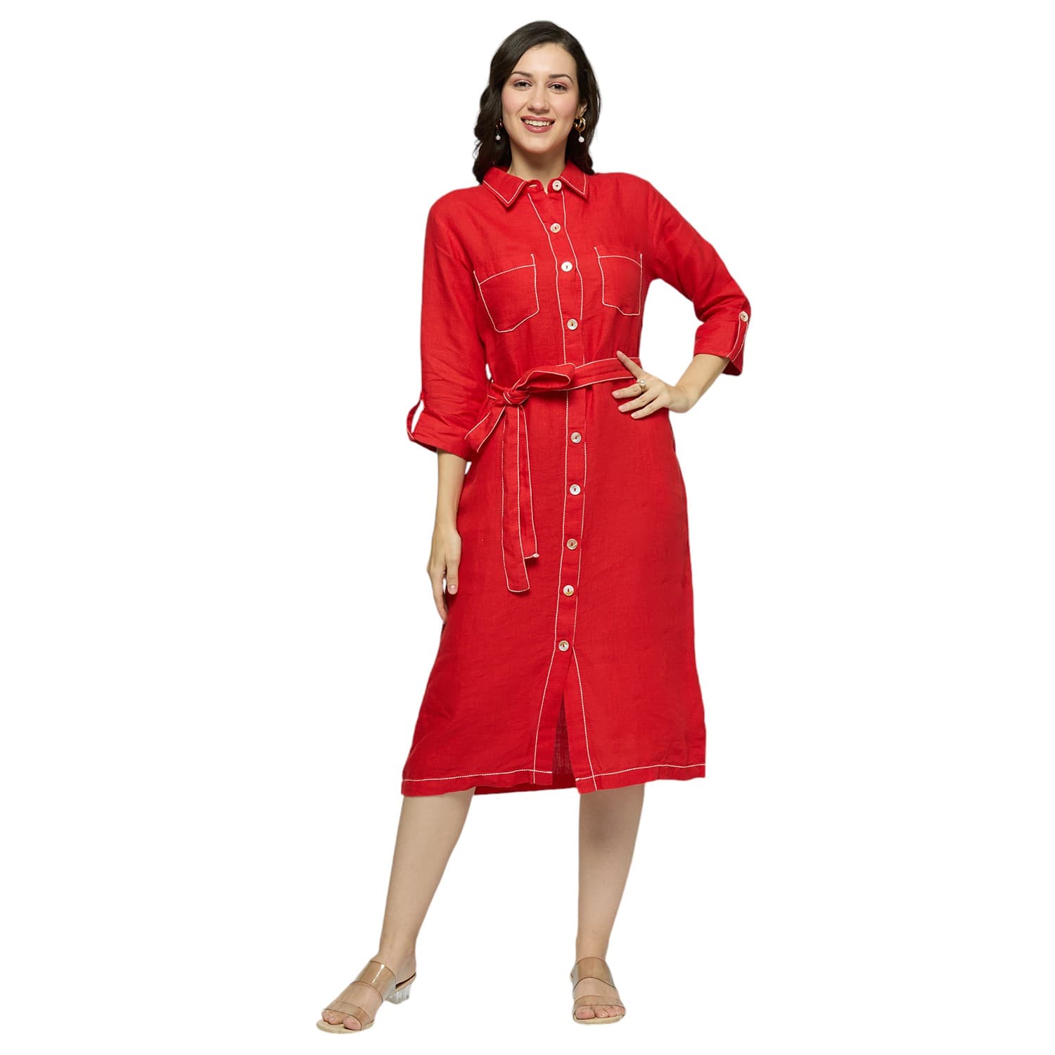 Red Double Stitched Dress