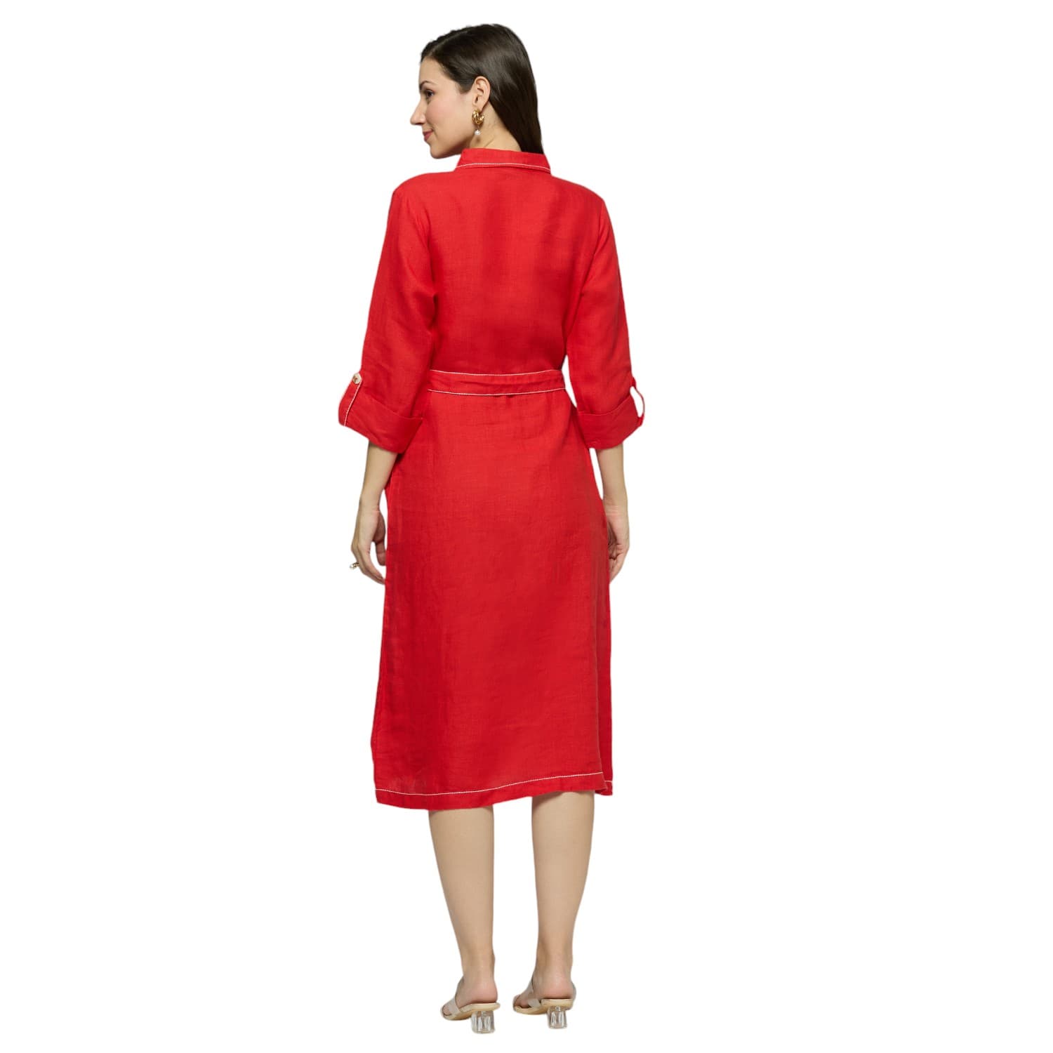 Red Double Stitched Dress view 4