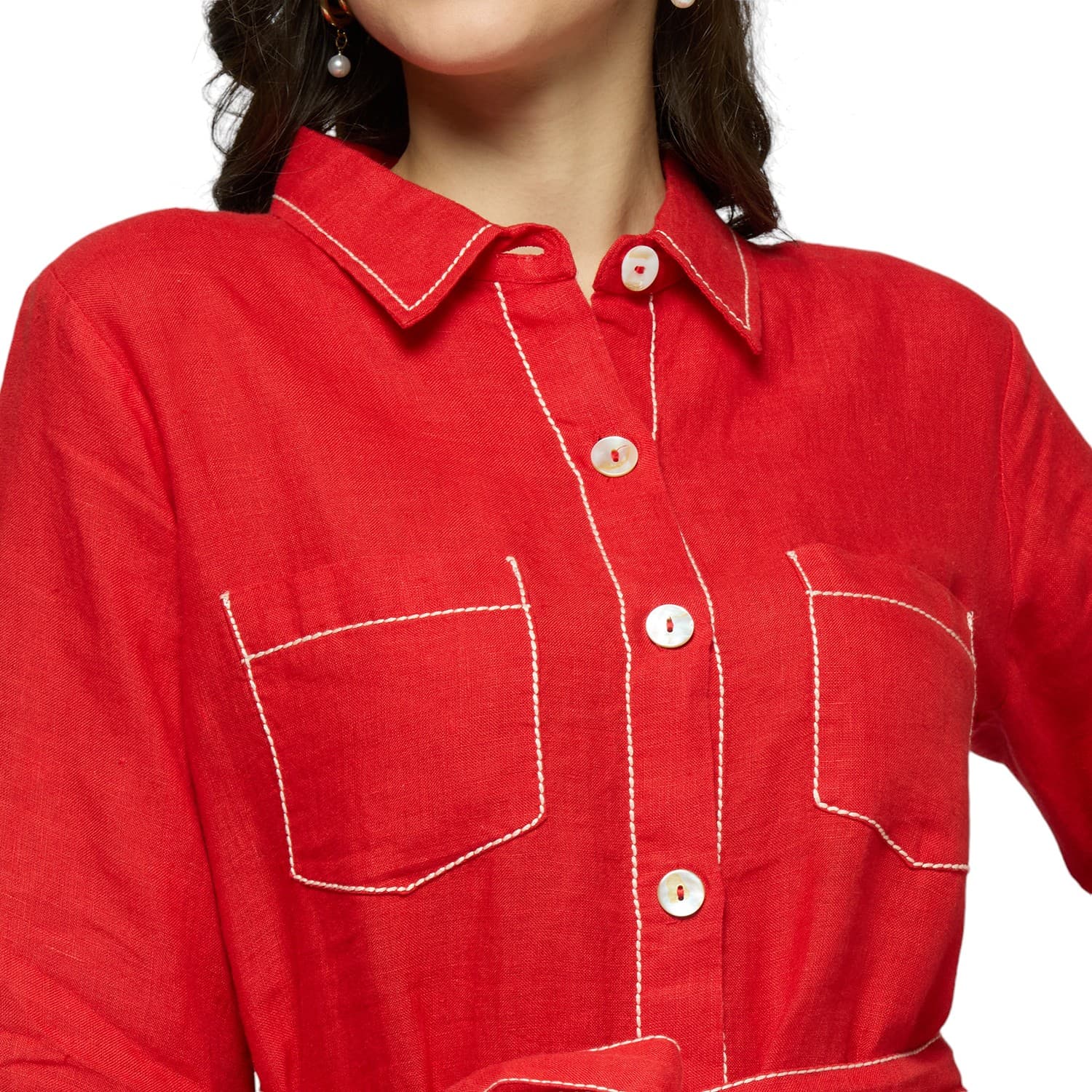 Red Double Stitched Dress view 5