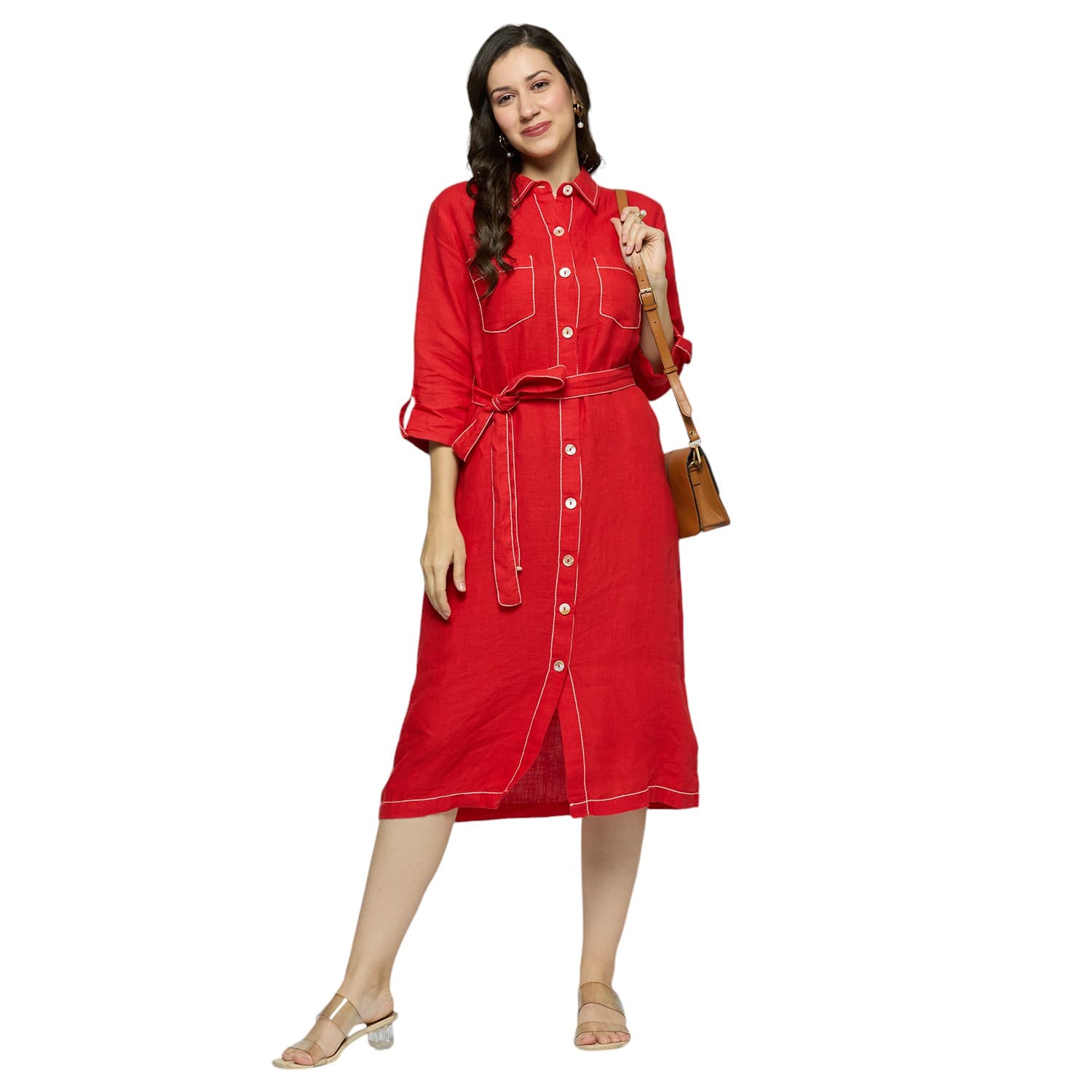 Red Double Stitched Dress view 6