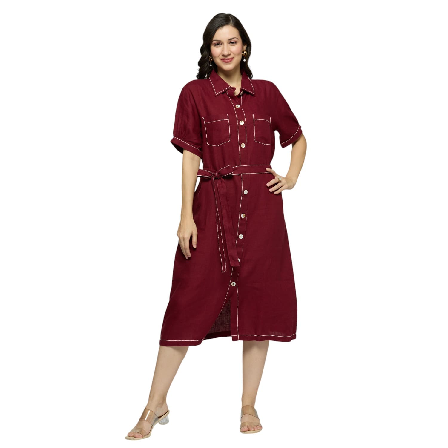 Wine Double Stitched Dress