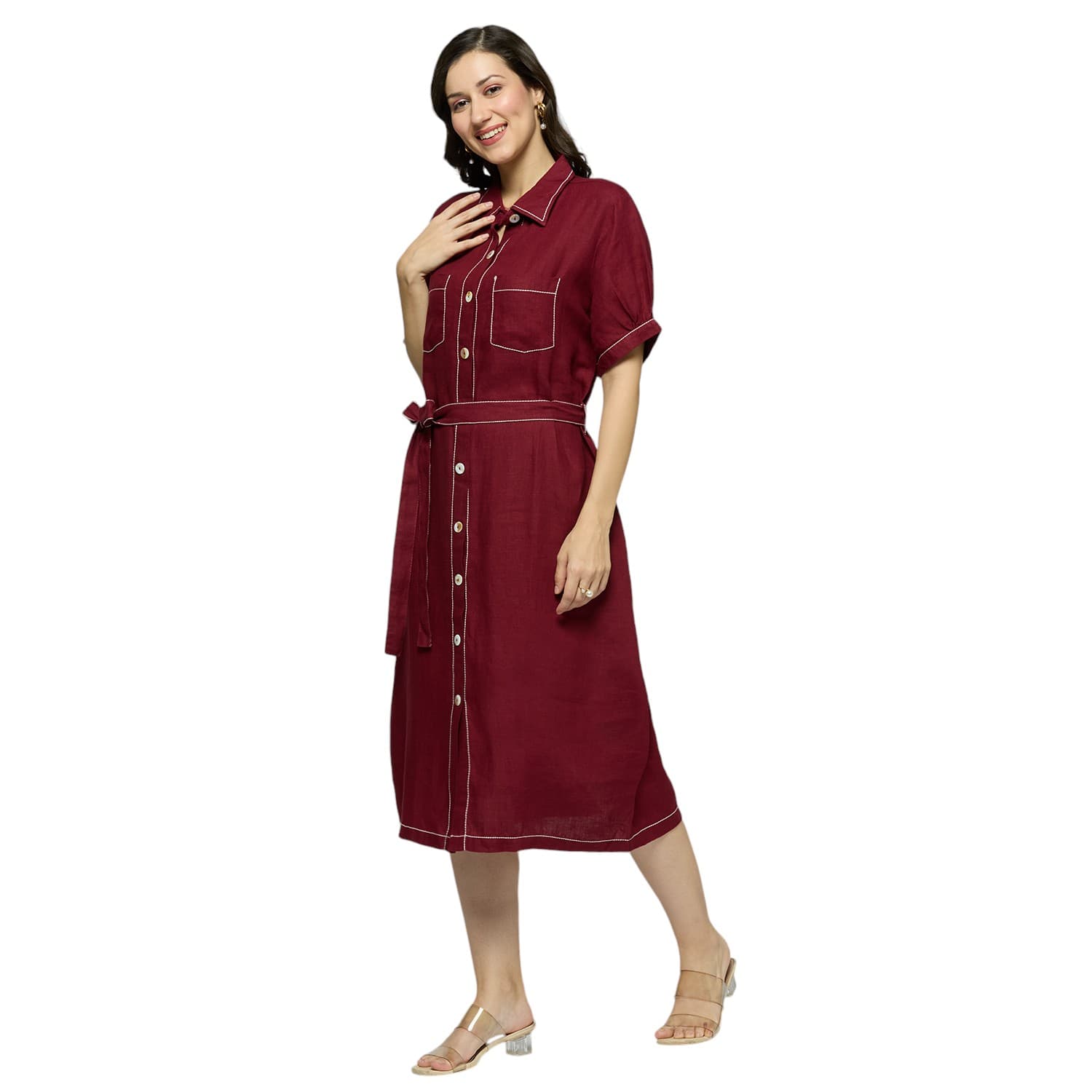 Wine Double Stitched Dress view 2