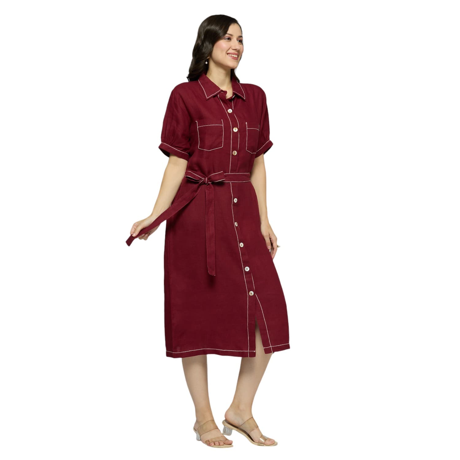 Wine Double Stitched Dress view 3
