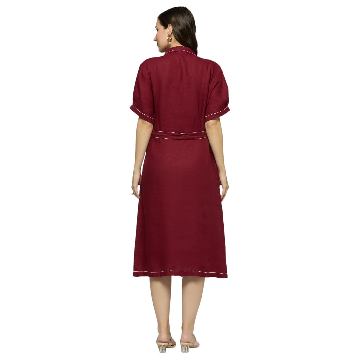 Wine Double Stitched Dress view 4