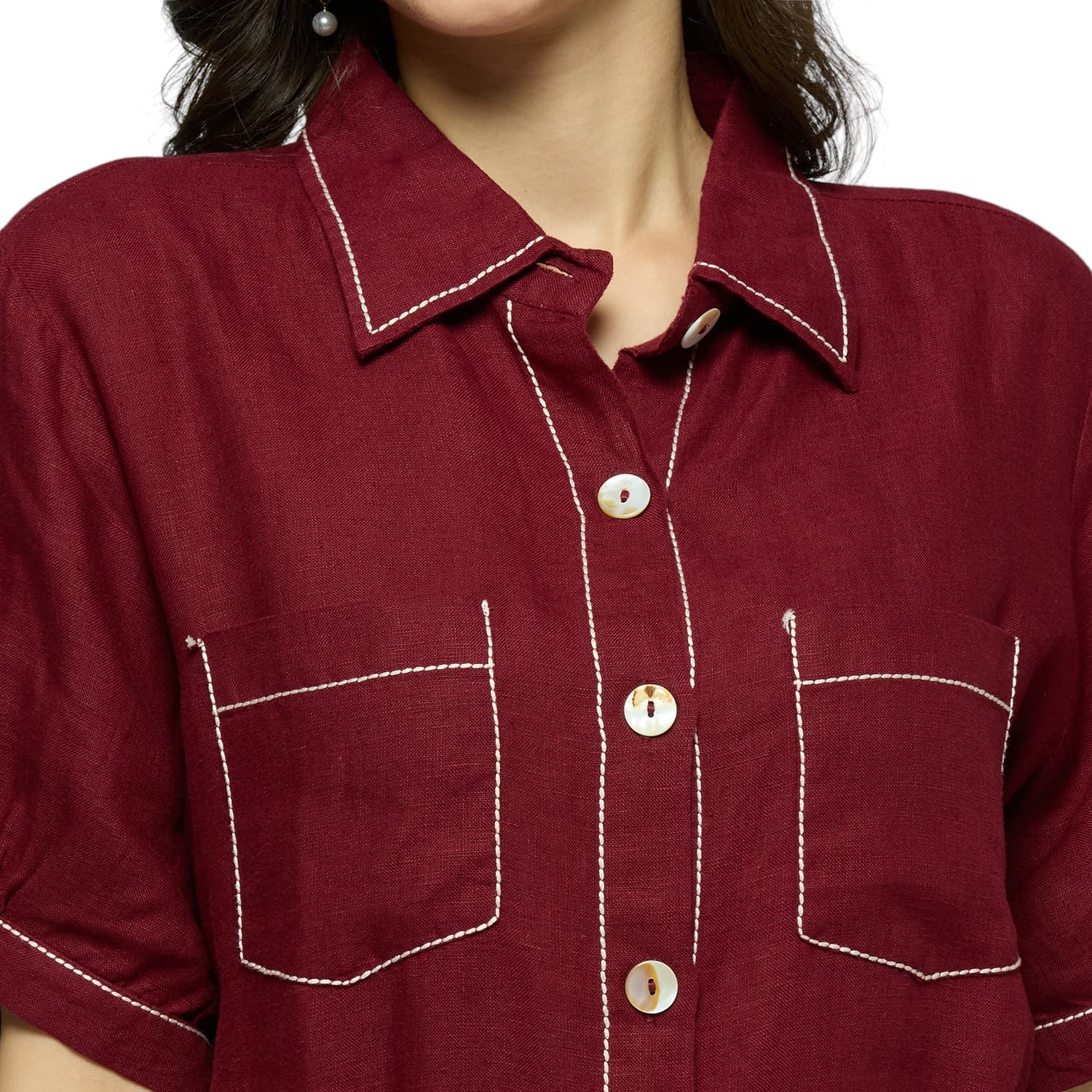 Wine Double Stitched Dress view 5
