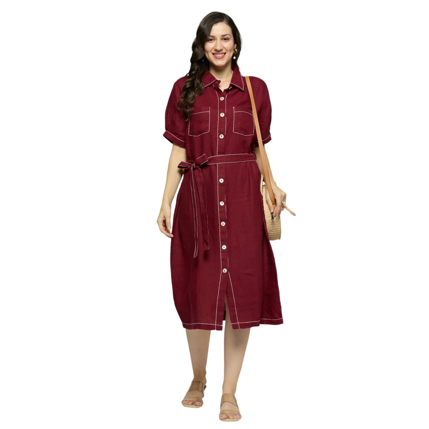 Wine Double Stitched Dress view 6