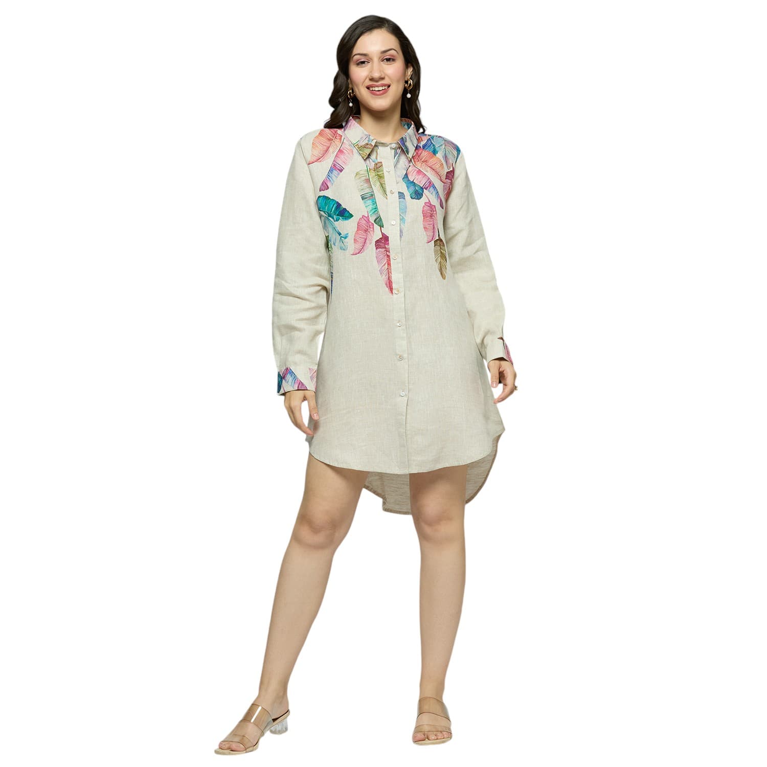 Placement Printed Natural Dress