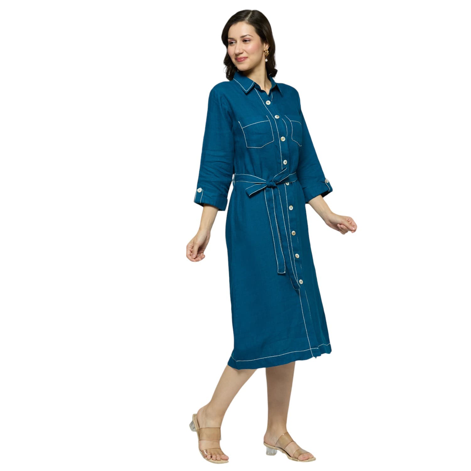 Royal Blue Double Stitched Dress view 3