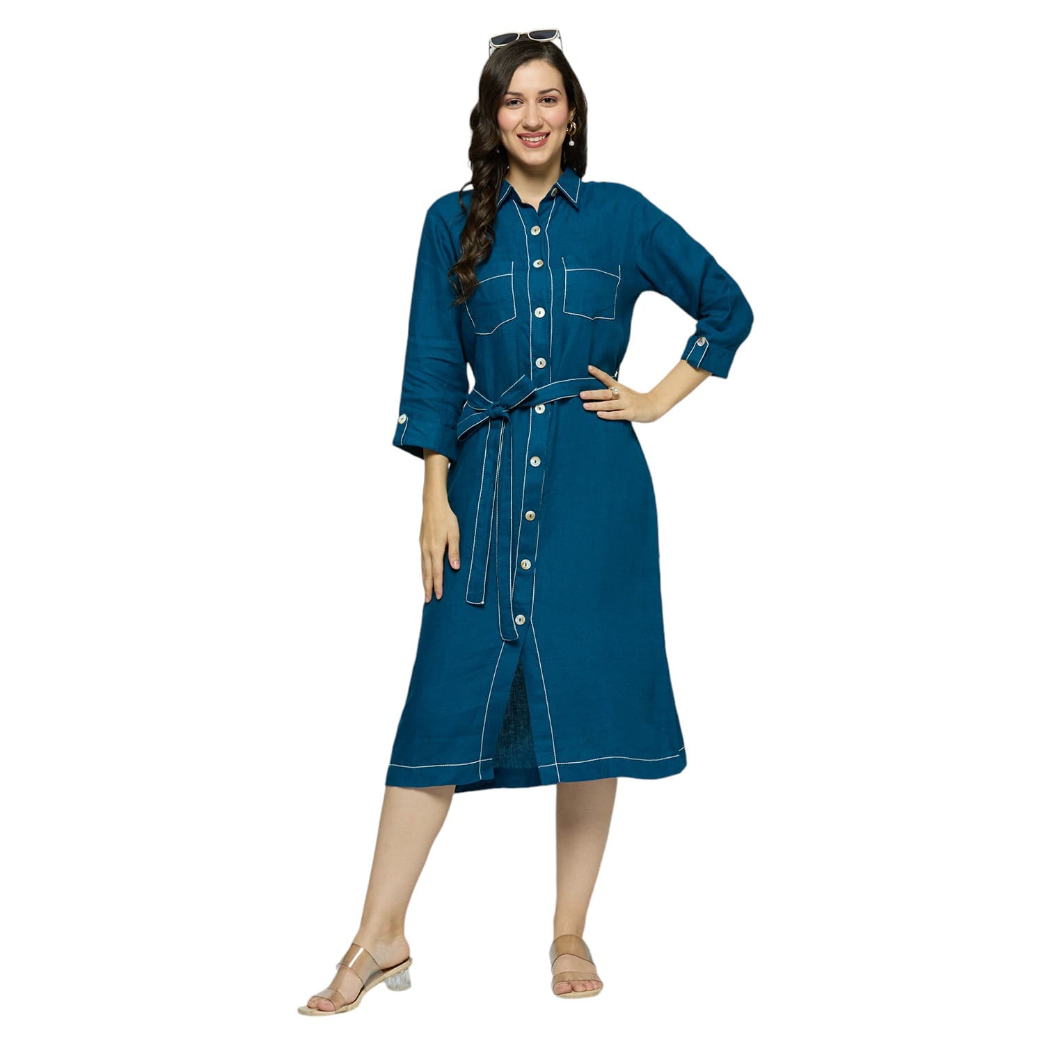 Royal Blue Double Stitched Dress view 6