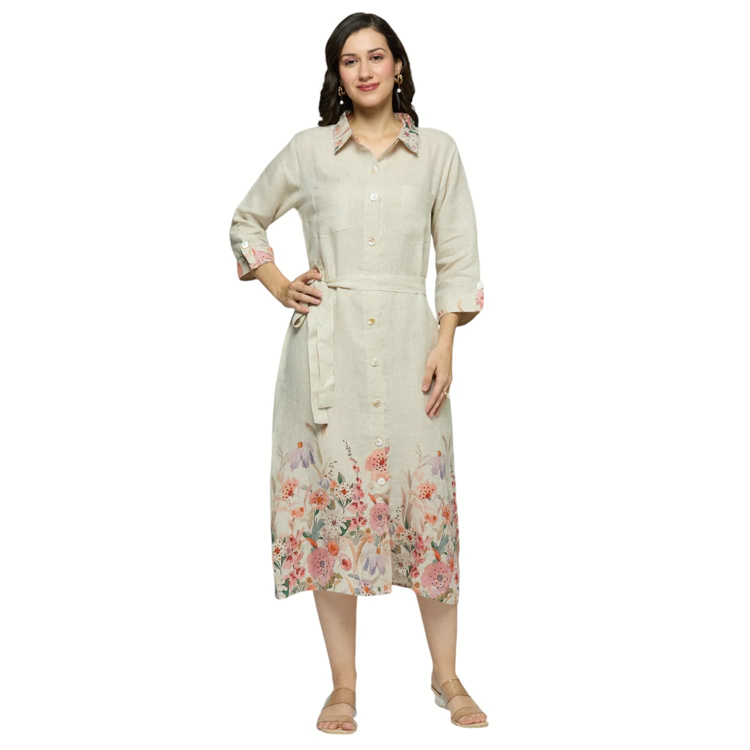 Placement Printed Long Dress Natural