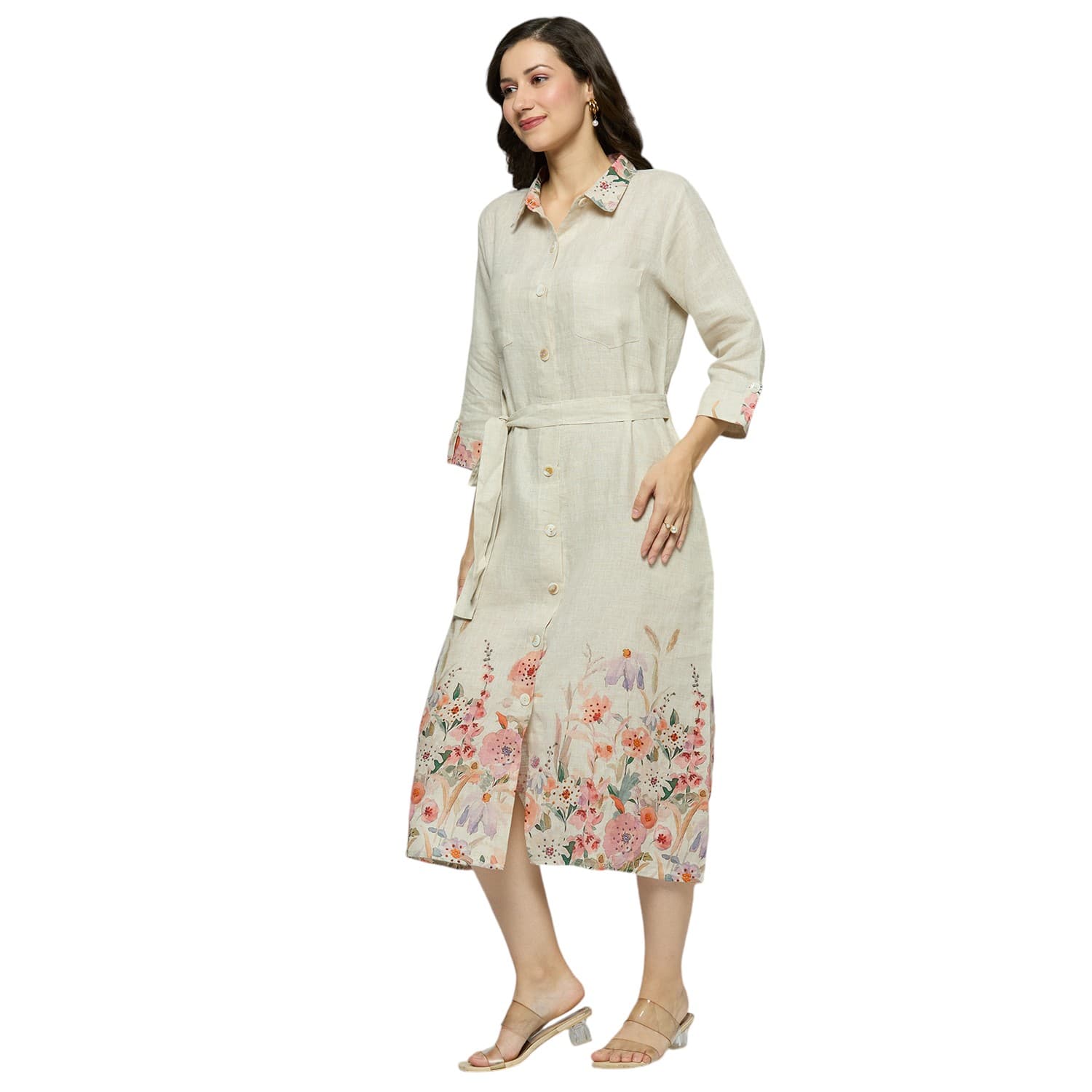 Placement Printed Long Dress Natural view 2