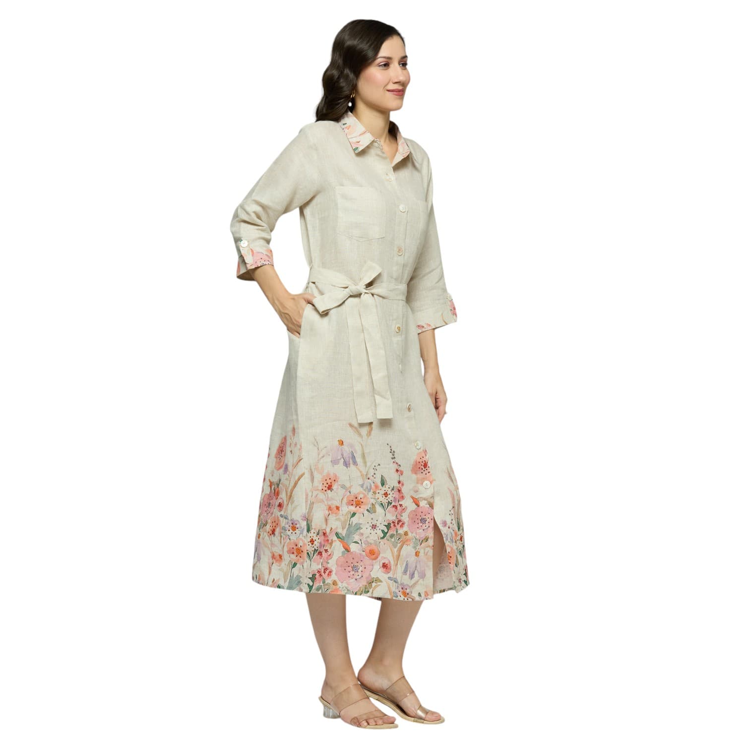 Placement Printed Long Dress Natural view 3