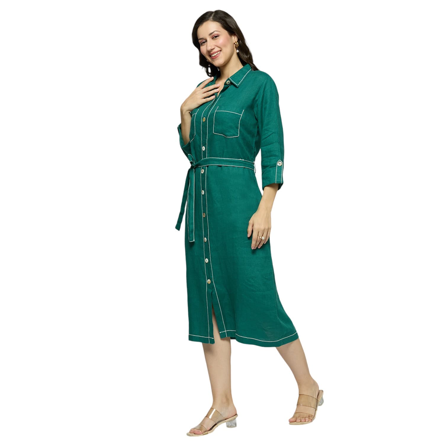 Grey Double Stitched Long Dress view 2