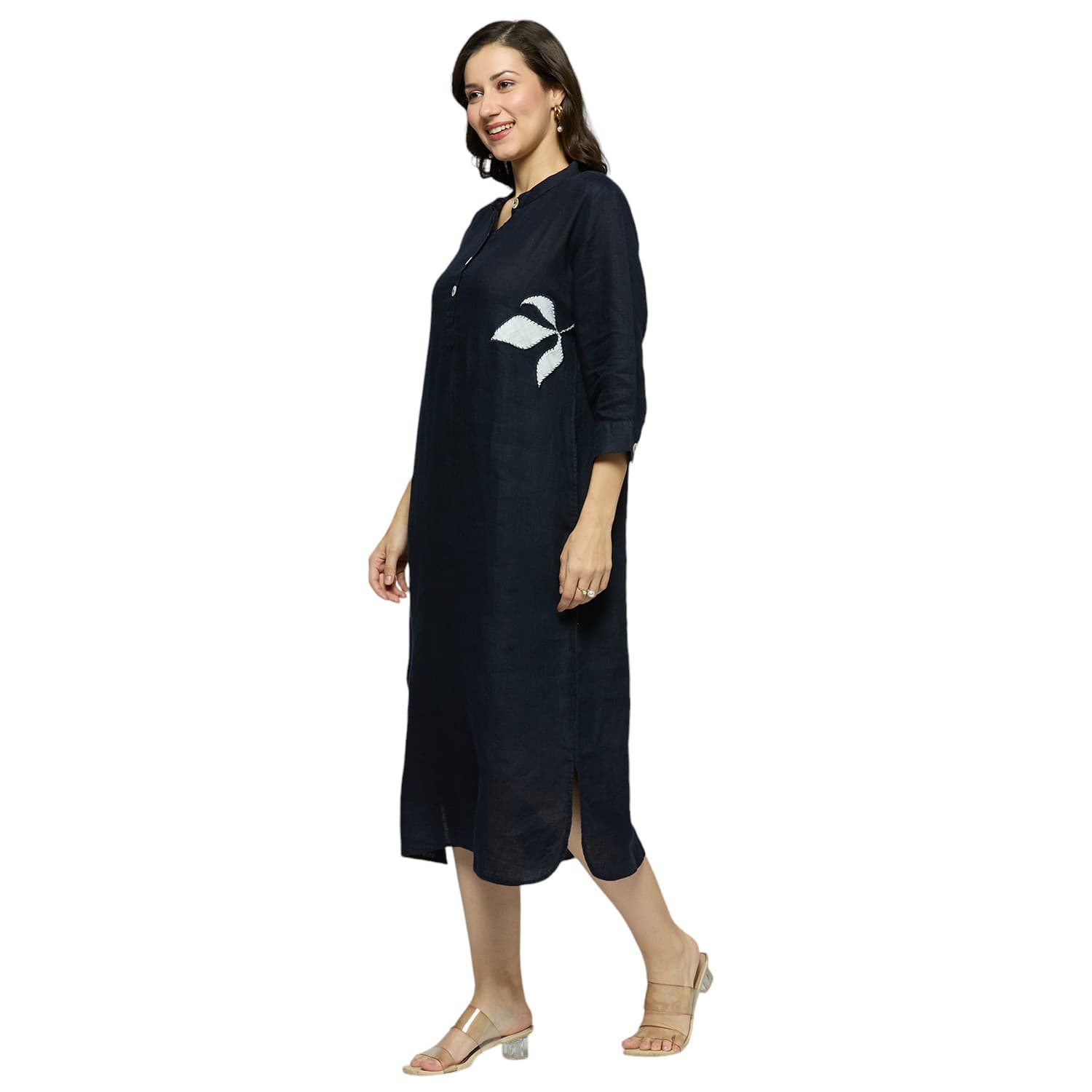 Black Embroidered Long Top view 2