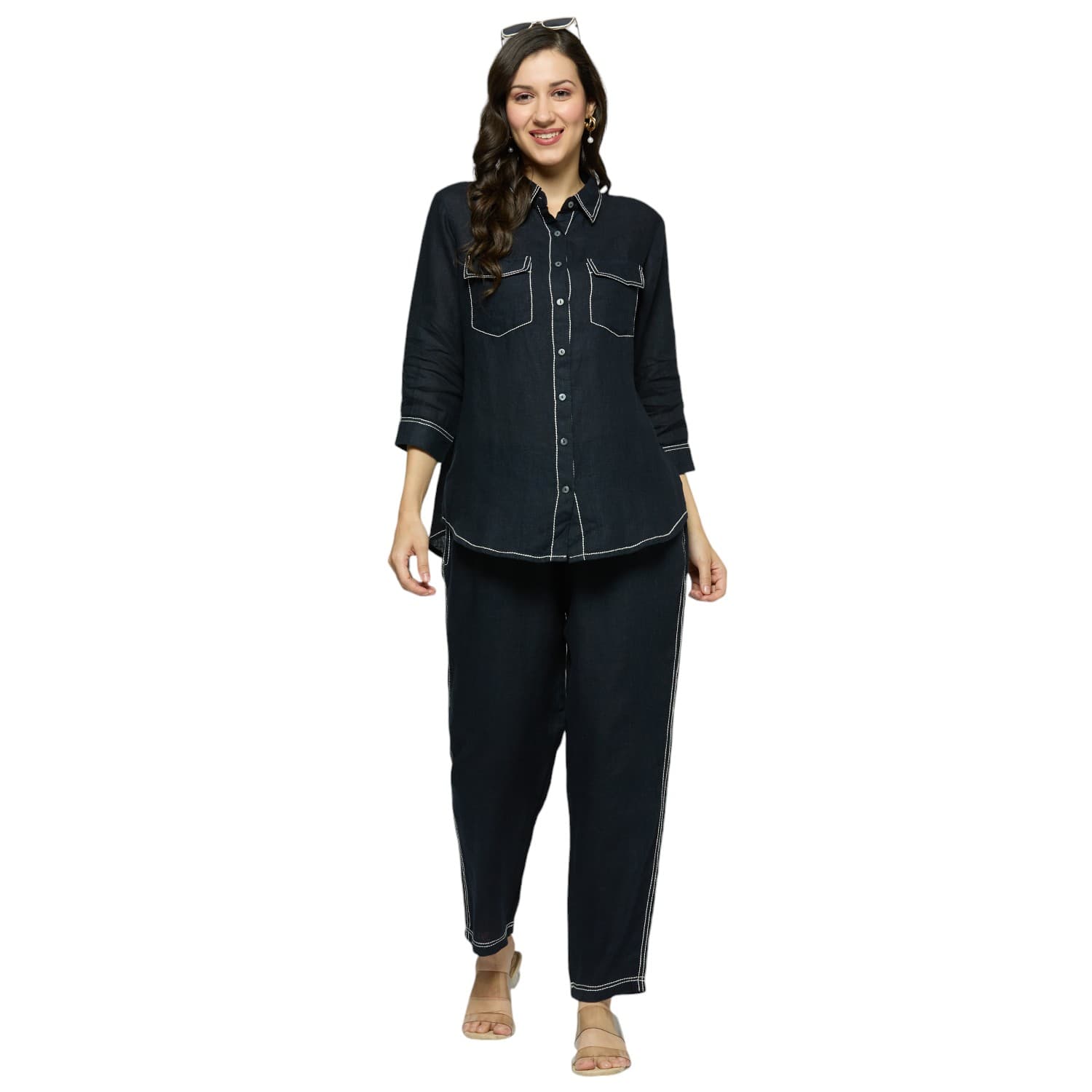 Navy Double Stitched Cord Set view 6