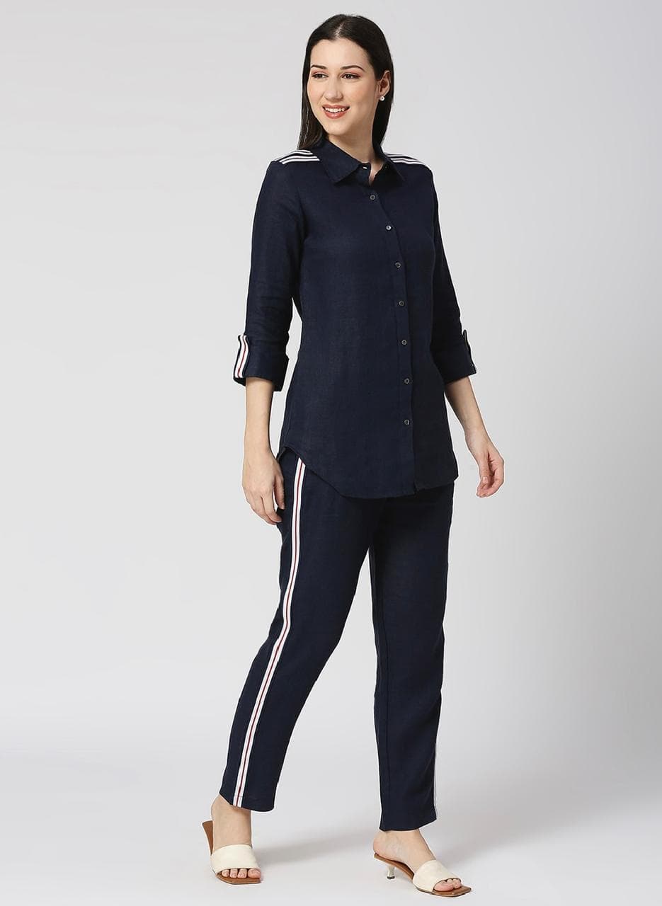 Navy Blue Midnight Pure Linen Co-ord Set